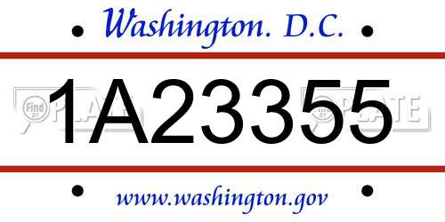 1A23355 District Of Columbia License Plate