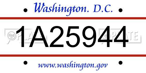 1A25944 District Of Columbia License Plate