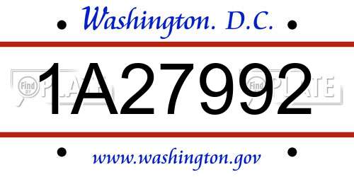 1A27992 District Of Columbia License Plate