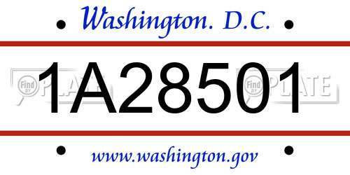 1A28501 District Of Columbia License Plate