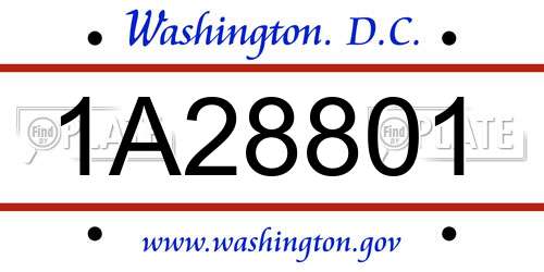 1A28801 District Of Columbia License Plate