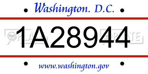 1A28944 District Of Columbia License Plate