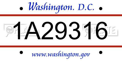 1A29316 District Of Columbia License Plate