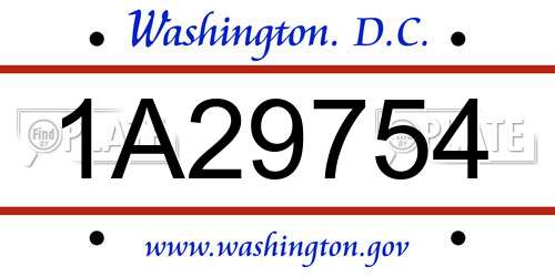 1A29754 District Of Columbia License Plate