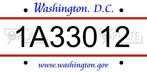 1A33012 District Of Columbia License Plate
