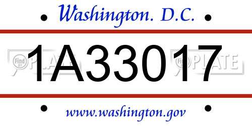 1A33017 District Of Columbia License Plate