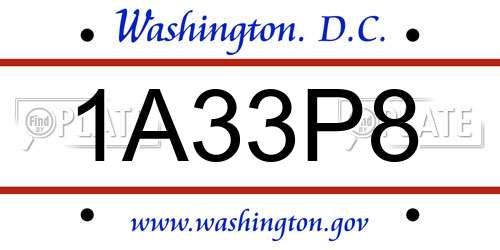 1A33P8 District Of Columbia License Plate