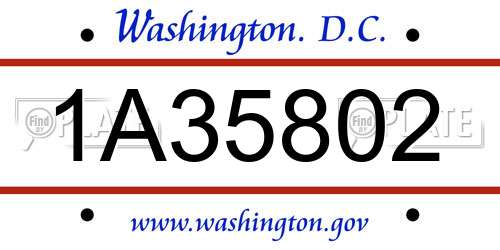 1A35802 District Of Columbia License Plate