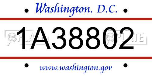 1A38802 District Of Columbia License Plate