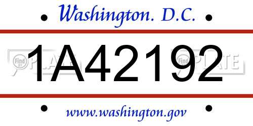 1A42192 District Of Columbia License Plate