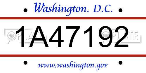 1A47192 District Of Columbia License Plate