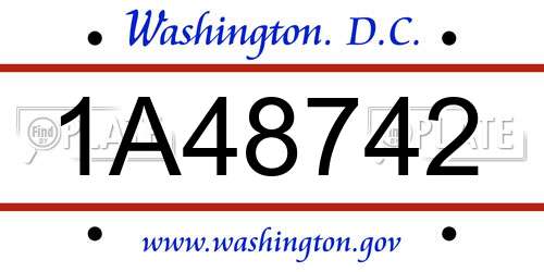 1A48742 District Of Columbia License Plate