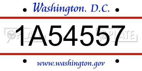 1A54557 District Of Columbia License Plate