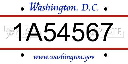 1A54567 District Of Columbia License Plate