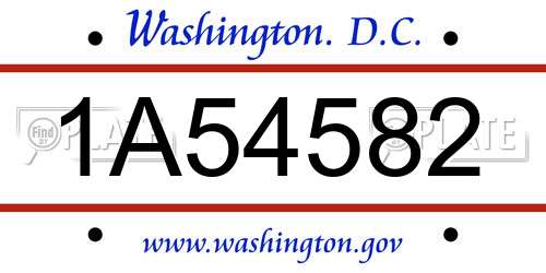 1A54582 District Of Columbia License Plate