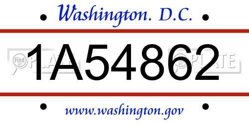 1A54862 District Of Columbia License Plate