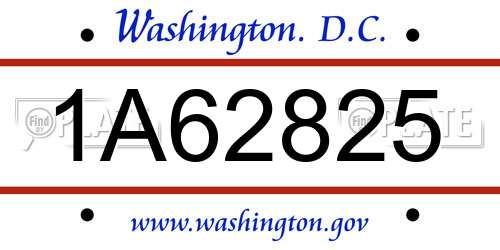 1A62825 District Of Columbia License Plate