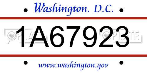 1A67923 District Of Columbia License Plate