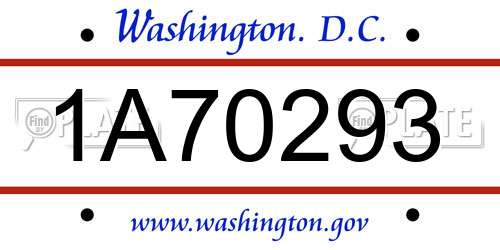 1A70293 District Of Columbia License Plate