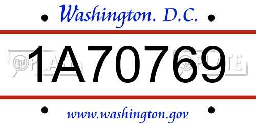 1A70769 District Of Columbia License Plate