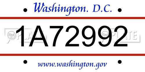 1A72992 District Of Columbia License Plate