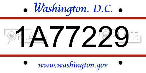 1A77229 District Of Columbia License Plate