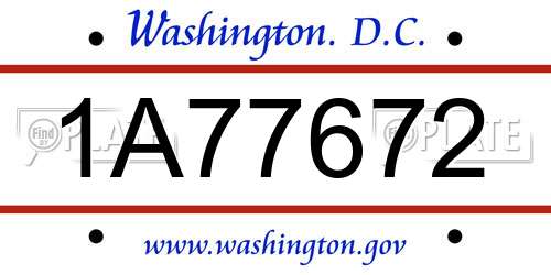 1A77672 District Of Columbia License Plate