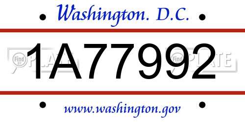 1A77992 District Of Columbia License Plate