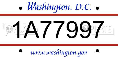 1A77997 District Of Columbia License Plate