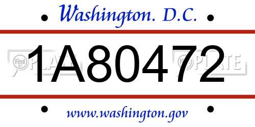 1A80472 District Of Columbia License Plate
