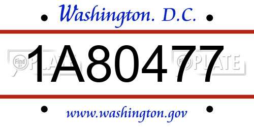 1A80477 District Of Columbia License Plate