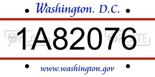 1A82076 District Of Columbia License Plate