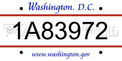 1A83972 District Of Columbia License Plate