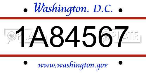 1A84567 District Of Columbia License Plate