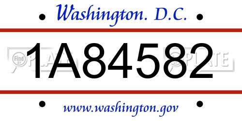 1A84582 District Of Columbia License Plate
