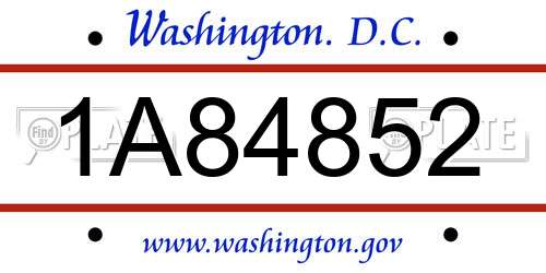 1A84852 District Of Columbia License Plate