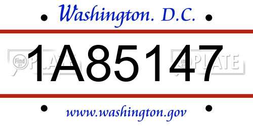 1A85147 District Of Columbia License Plate