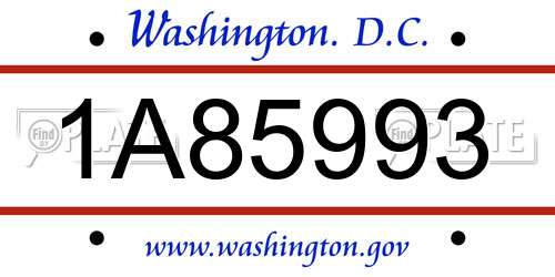 1A85993 District Of Columbia License Plate