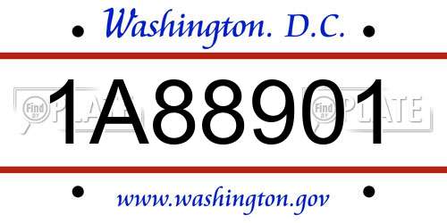 1A88901 District Of Columbia License Plate