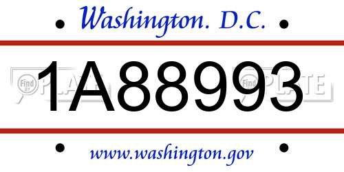 1A88993 District Of Columbia License Plate