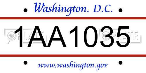 1AA1035 District Of Columbia License Plate
