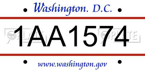 1AA1574 District Of Columbia License Plate