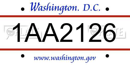 1AA2126 District Of Columbia License Plate