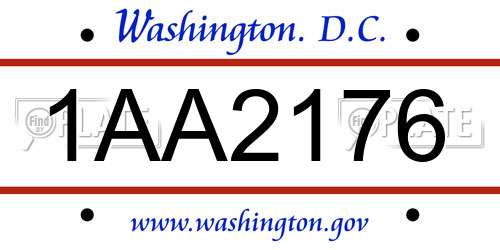1AA2176 District Of Columbia License Plate