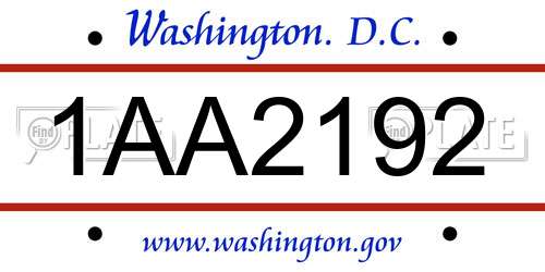 1AA2192 District Of Columbia License Plate