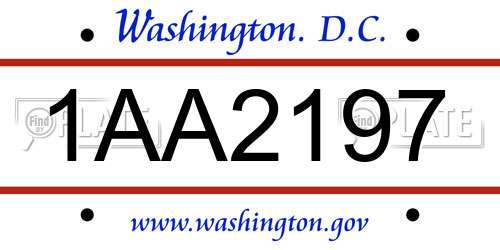 1AA2197 District Of Columbia License Plate