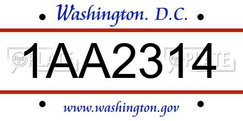 1AA2314 District Of Columbia License Plate