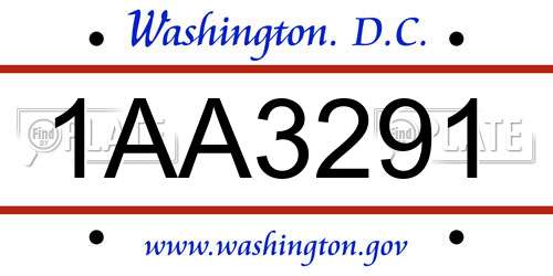 1AA3291 District Of Columbia License Plate