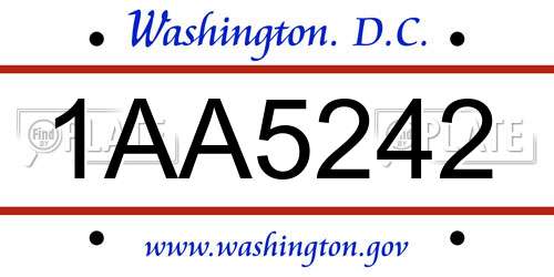 1AA5242 District Of Columbia License Plate