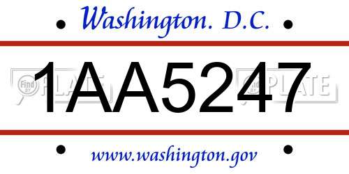 1AA5247 District Of Columbia License Plate